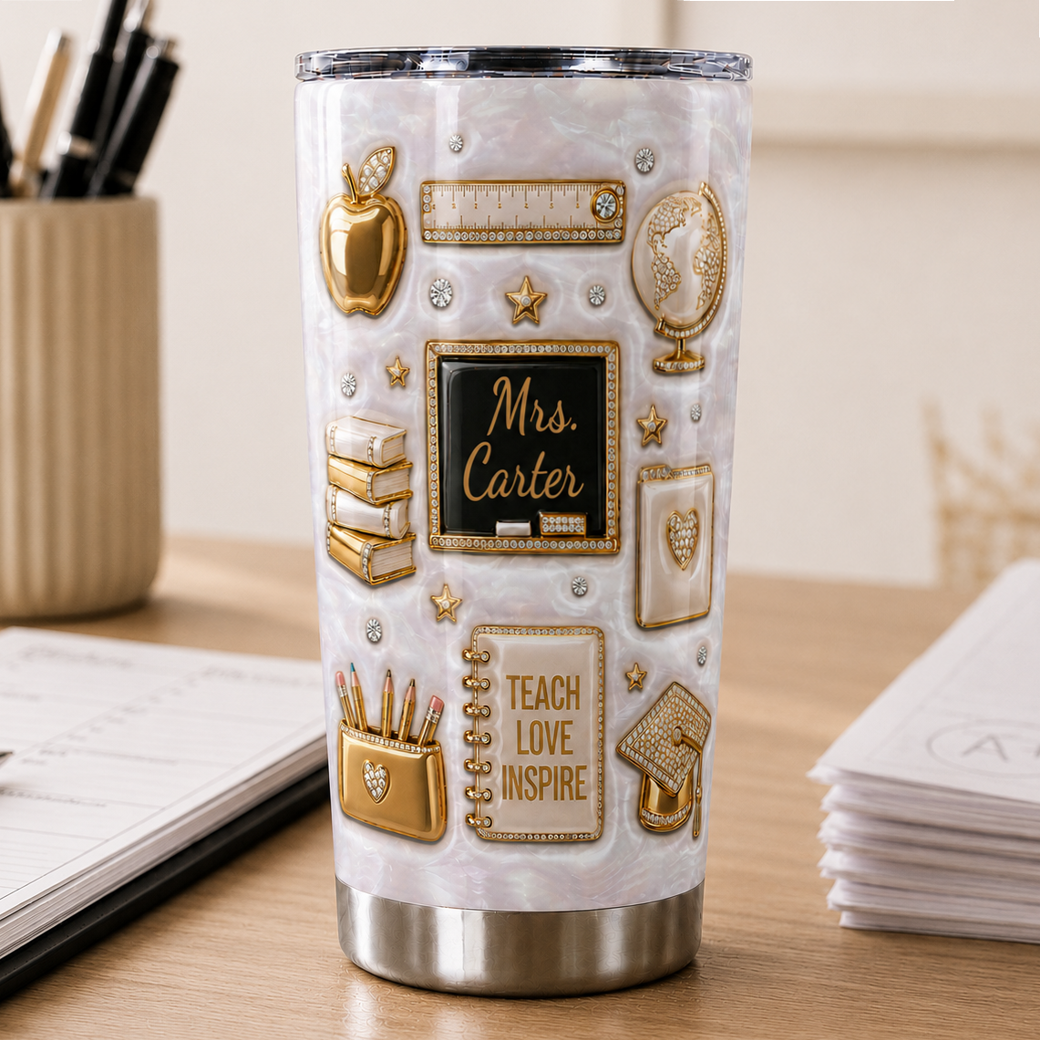 Personalized Teacher Tumbler, Custom Teacher Name 20 oz Back to School Gift