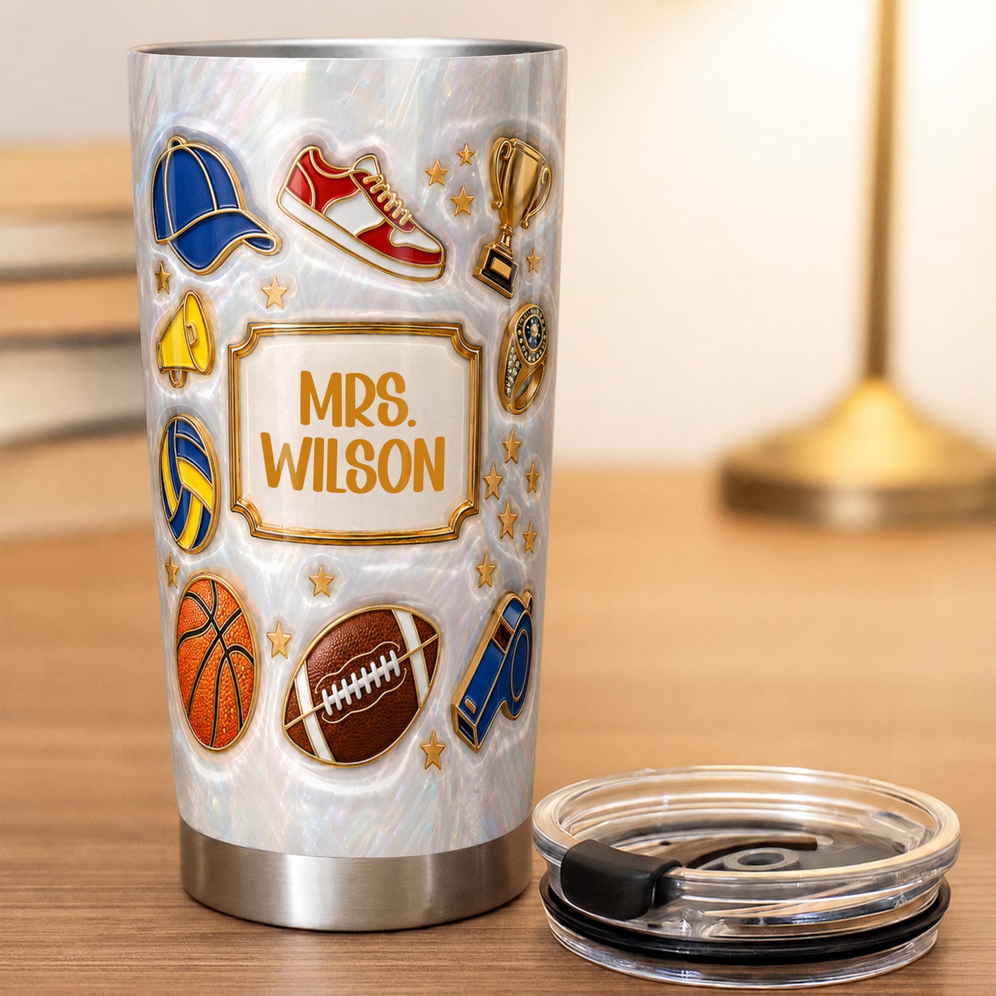 Personalized Sports Teacher Tumbler, Custom Teacher Name 20 oz Tumbler, Back to School Gift
