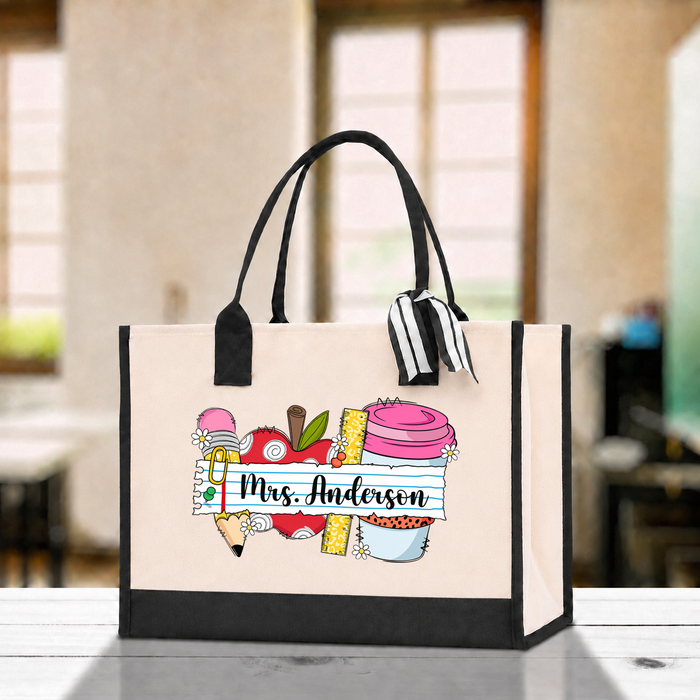Personalized Teacher Tote Bag, Custom Teacher Name School Tote, Back to School Gift