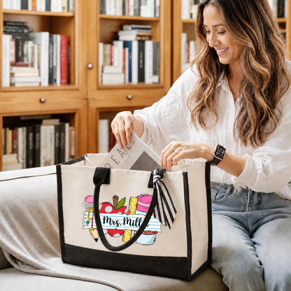 Personalized Teacher Tote Bag, Custom Teacher Name School Tote, Back to School Gift