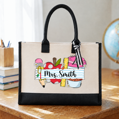 Personalized Teacher Tote Bag, Custom Teacher Name School Tote, Back to School Gift