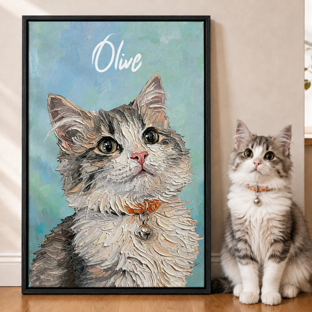 Personalized Cat Portrait Canvas, Custom Pet Photo Wall Art, Cat Lover Gift