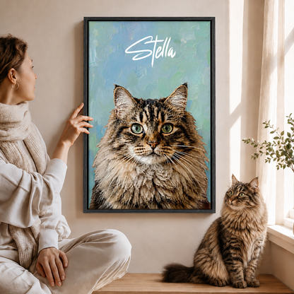 Personalized Cat Portrait Canvas, Custom Pet Photo Wall Art, Cat Lover Gift