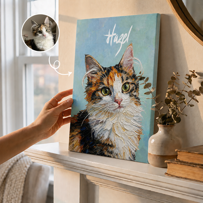 Personalized Cat Portrait Canvas, Custom Pet Photo Wall Art, Cat Lover Gift