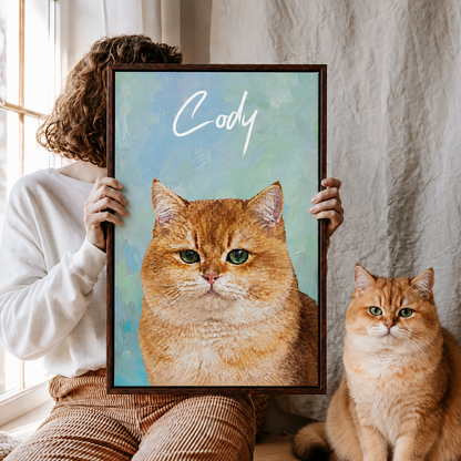Personalized Cat Portrait Canvas, Custom Pet Photo Wall Art, Cat Lover Gift