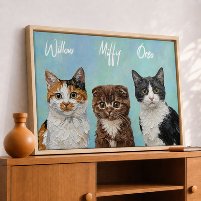 Personalized Cat Portrait Canvas, Custom Pet Photo Wall Art, Cat Lover Gift