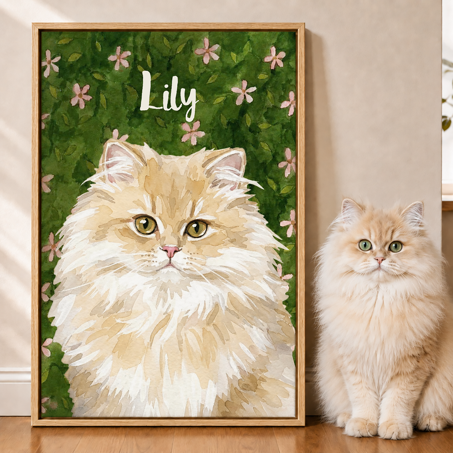 Personalized Cat Portrait Canvas, Custom Watercolor Cat Wall Art