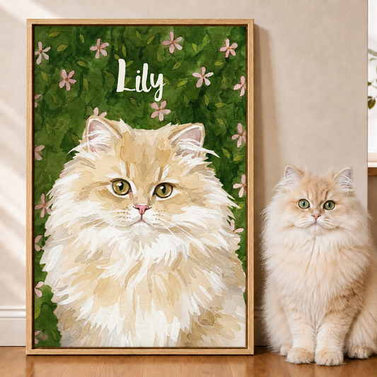 Personalized Cat Portrait Canvas, Custom Watercolor Cat Wall Art