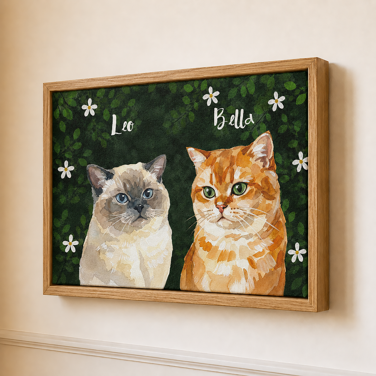 Personalized Cat Portrait Canvas, Custom Watercolor Cat Wall Art