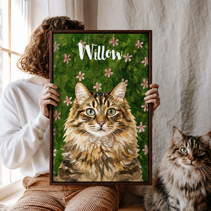 Personalized Cat Portrait Canvas, Custom Watercolor Cat Wall Art