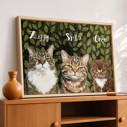 Personalized Cat Portrait Canvas, Custom Watercolor Cat Wall Art