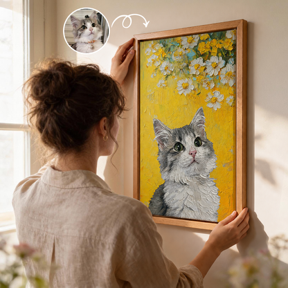 Personalized Cat Portrait Canvas, Custom Pet Photo Art Print, Cat Lover Gift