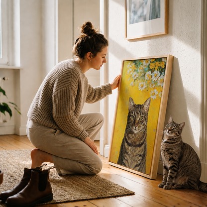 Personalized Cat Portrait Canvas, Custom Pet Photo Art Print, Cat Lover Gift