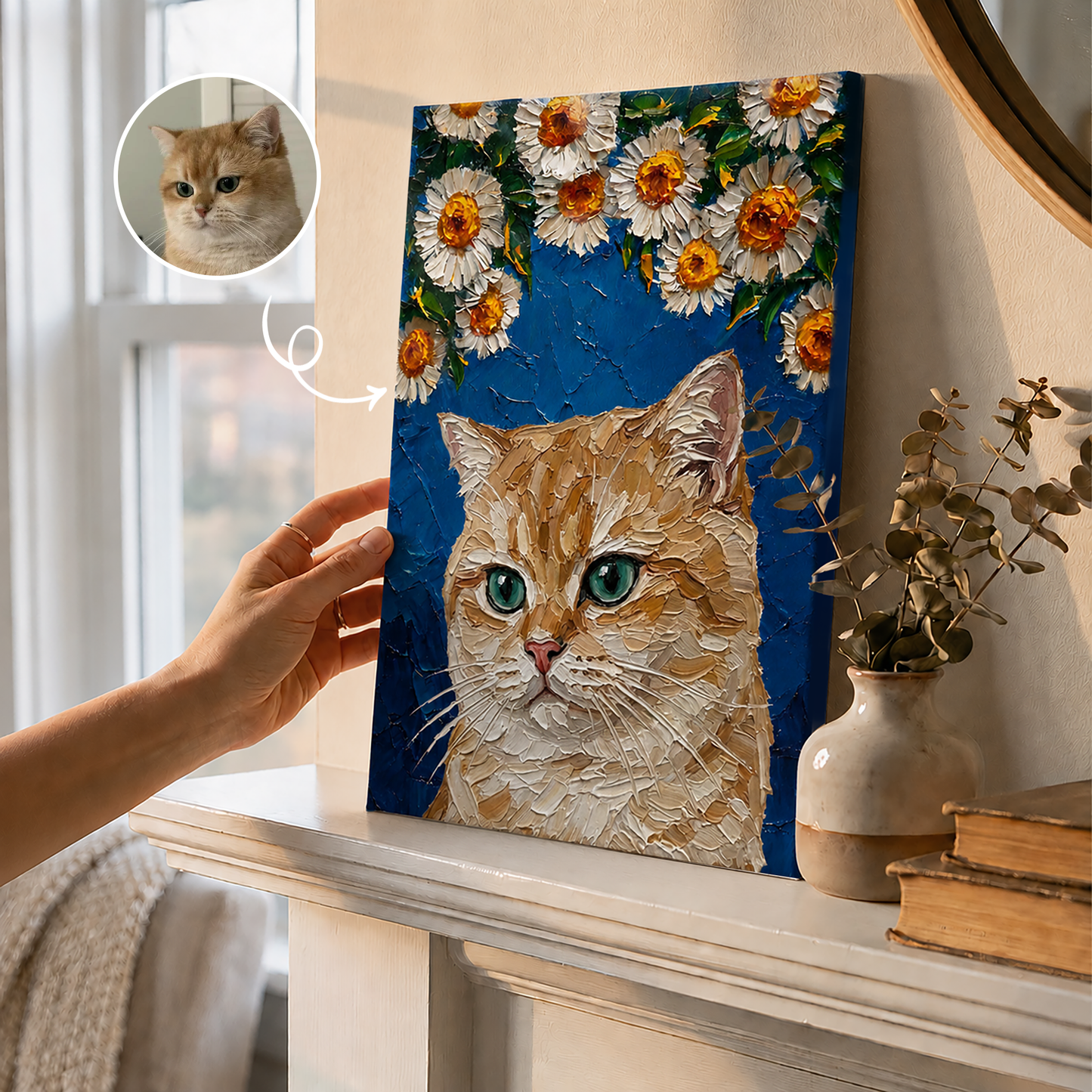 Personalized Cat Portrait Canvas, Custom Pet Photo Art Print, Cat Lover Gift