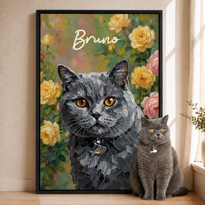 Personalized Cat Portrait Canvas, Custom Pet Photo Oil Painting Style Wall Art