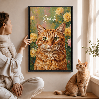 Personalized Cat Portrait Canvas, Custom Pet Photo Oil Painting Style Wall Art