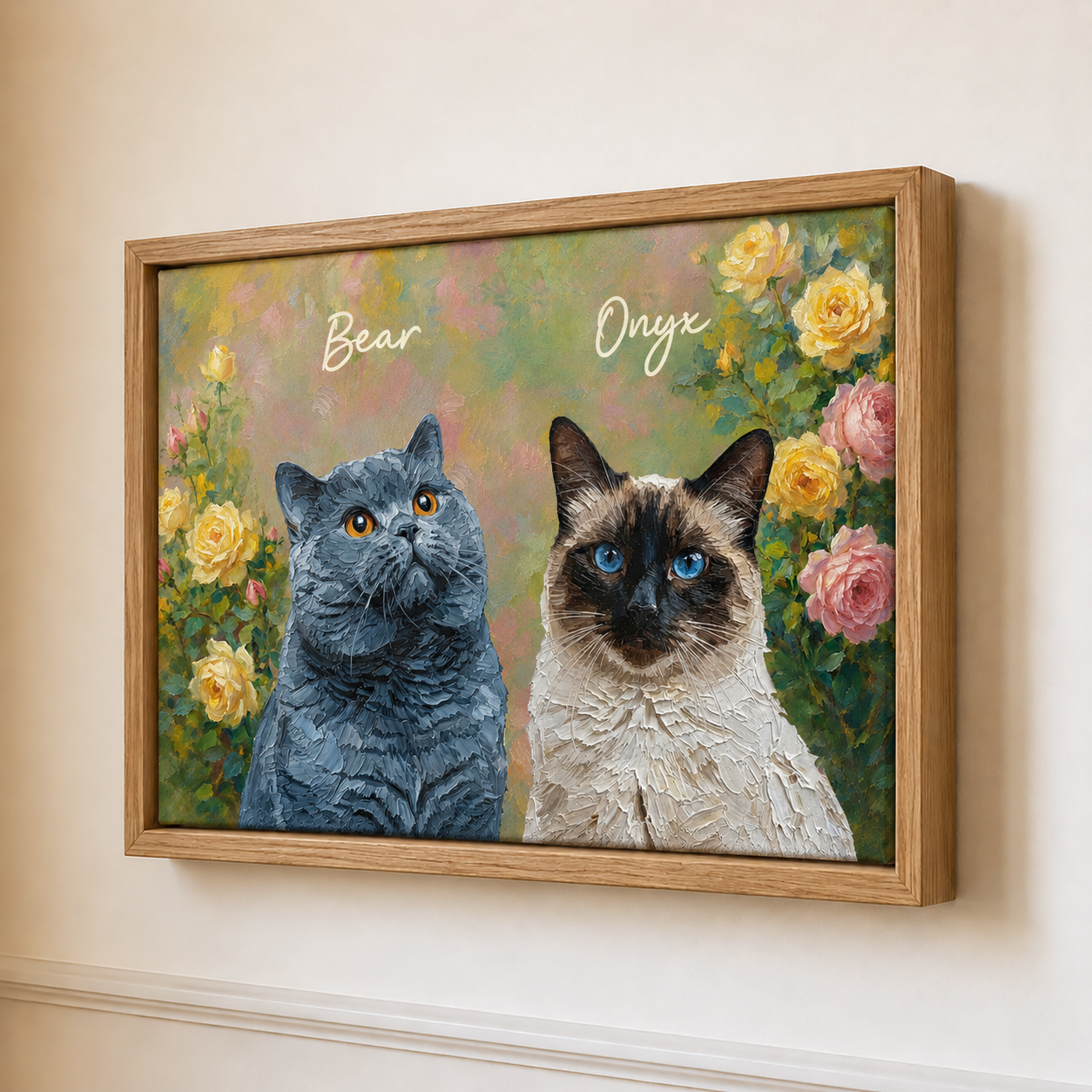 Personalized Cat Portrait Canvas, Custom Pet Photo Oil Painting Style Wall Art