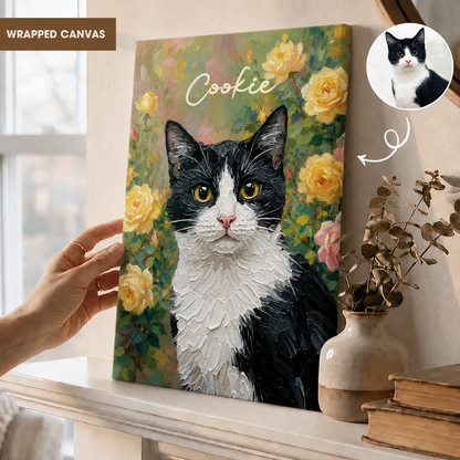 Personalized Cat Portrait Canvas, Custom Pet Photo Oil Painting Style Wall Art