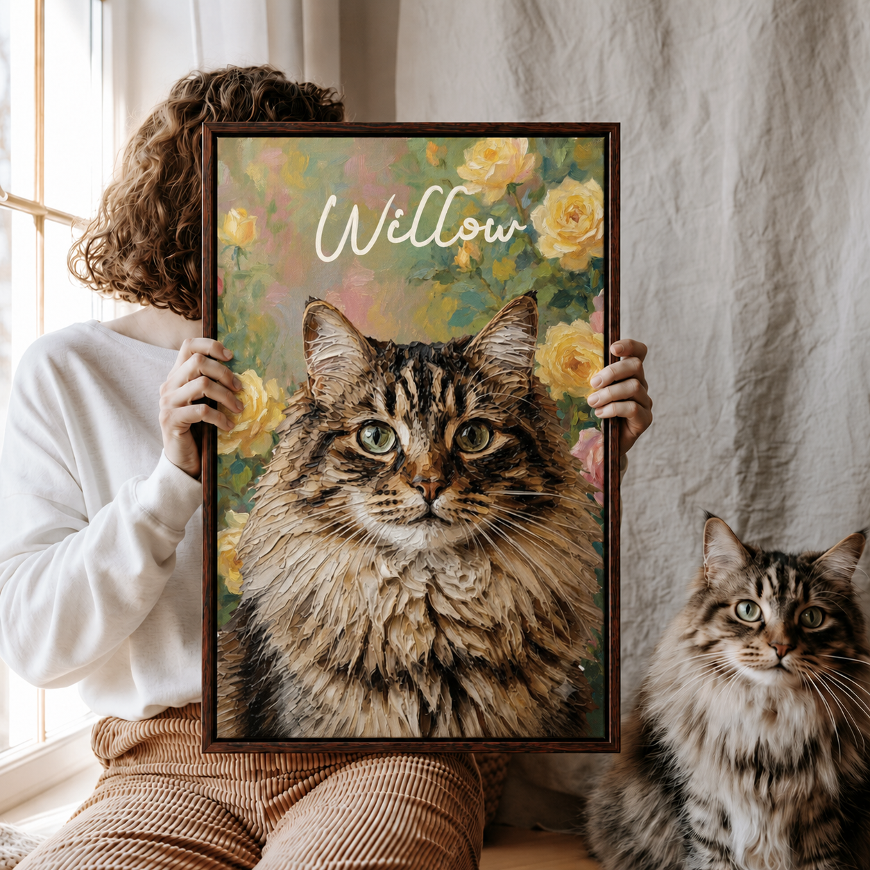 Personalized Cat Portrait Canvas, Custom Pet Photo Oil Painting Style Wall Art