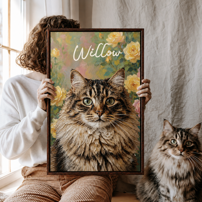 Personalized Cat Portrait Canvas, Custom Pet Photo Oil Painting Style Wall Art