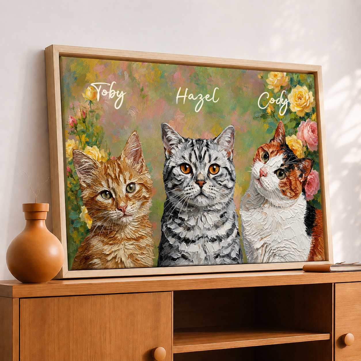 Personalized Cat Portrait Canvas, Custom Pet Photo Oil Painting Style Wall Art