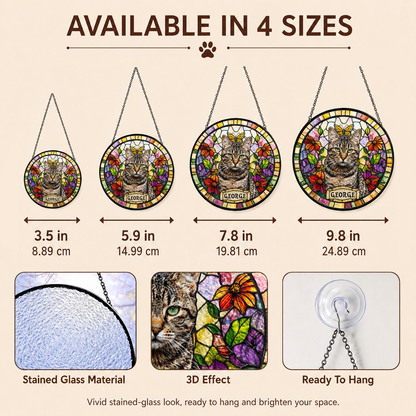 Personalized Cat Portrait Stained Glass Suncatcher, Custom Gift for Cat Lovers