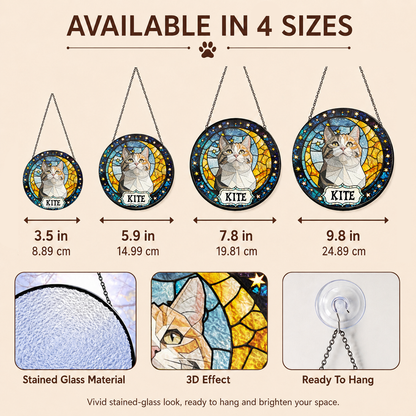 Personalized Cat Portrait Stained Glass Suncatcher, Custom Gift for Cat Lovers