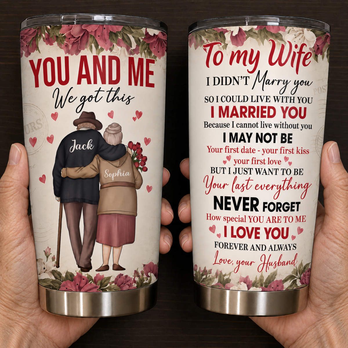 Personalized To My Wife 20oz Premium Stainless Steel Tumbler – Custom Names Anniversary Gift For Old Couple