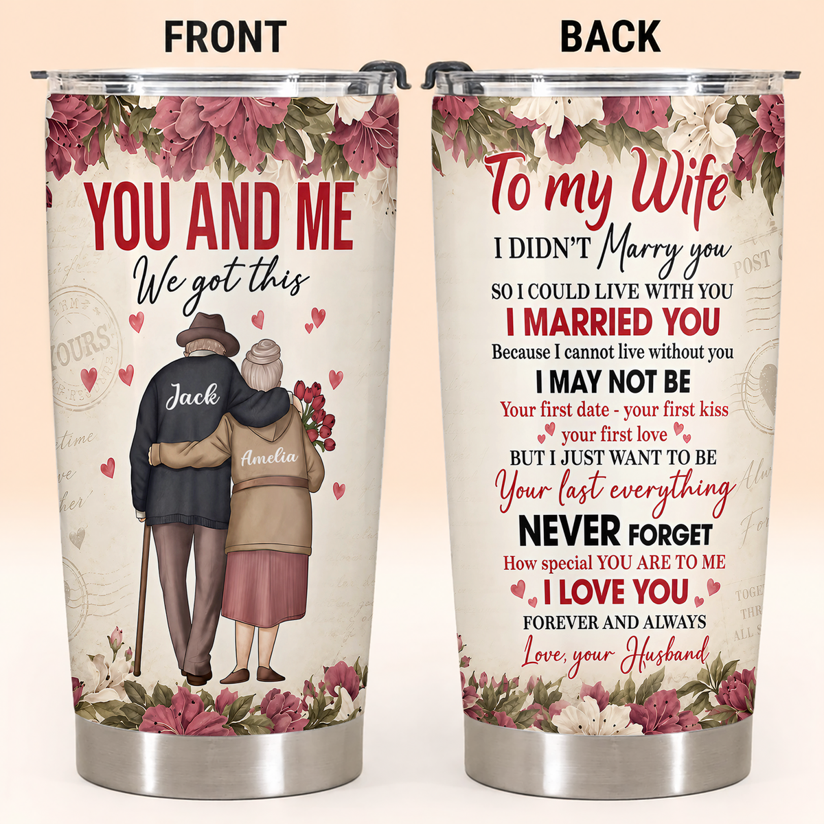 Personalized To My Wife 20oz Premium Stainless Steel Tumbler – Custom Names Anniversary Gift For Old Couple