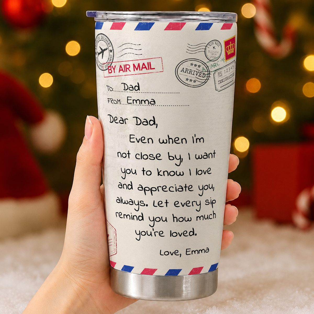 Personalized To My Dad Tumbler – Air Mail Letter Even When I'm Not Close By Let Every Sip Remind You Custom Names Gift For Dad