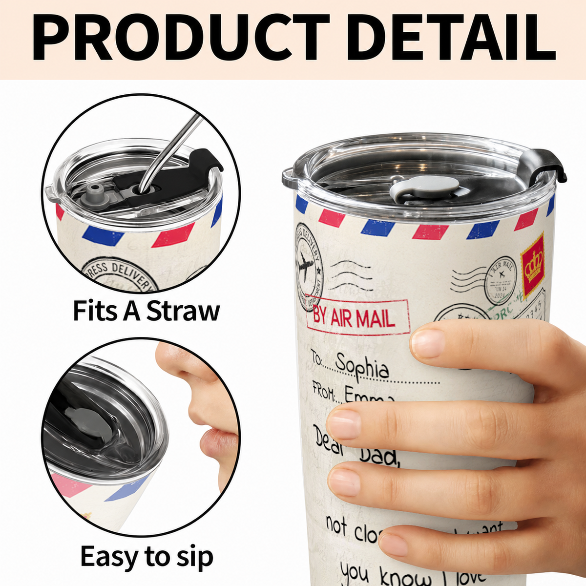 Personalized To My Dad Tumbler – Air Mail Letter Even When I'm Not Close By Let Every Sip Remind You Custom Names Gift For Dad