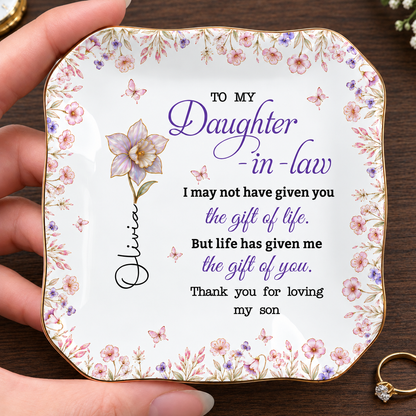 To My Daughter-in-Law Personalized Birth Month Flower Dish, Custom Name Gift For Daughter-in-Law
