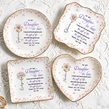 To My Daughter-in-Law Personalized Birth Month Flower Dish, Custom Name Gift For Daughter-in-Law