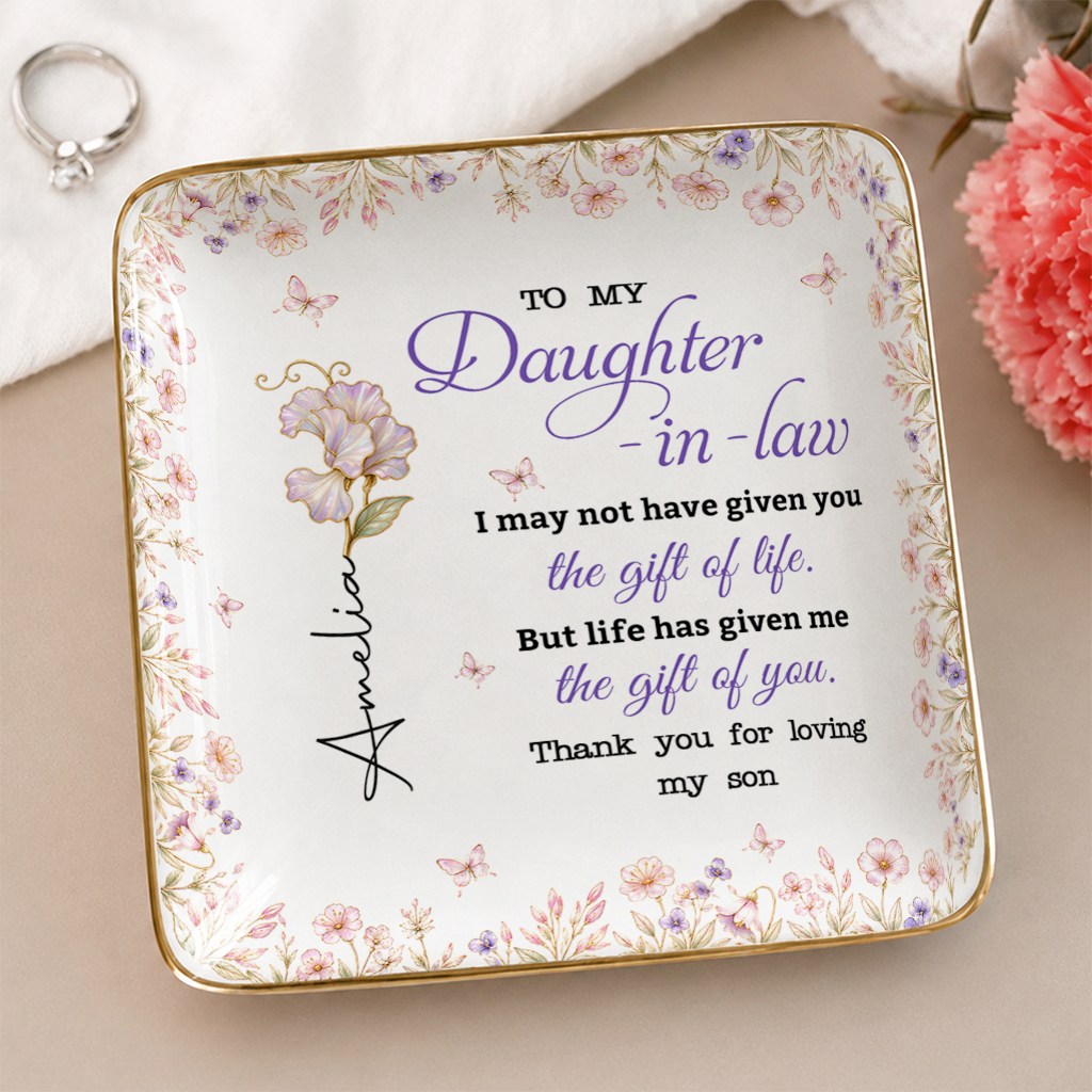 To My Daughter-in-Law Personalized Birth Month Flower Dish, Custom Name Gift For Daughter-in-Law