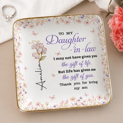 To My Daughter-in-Law Personalized Birth Month Flower Dish, Custom Name Gift For Daughter-in-Law