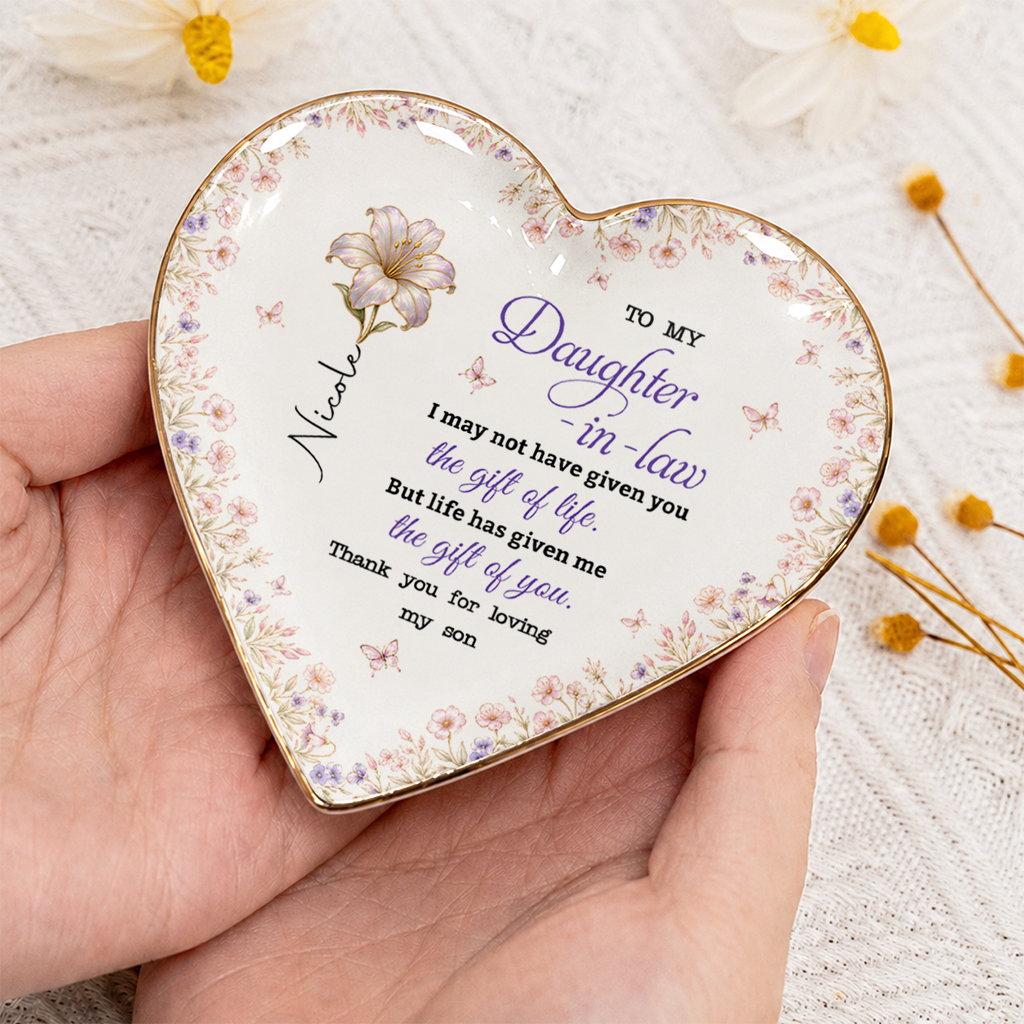 To My Daughter-in-Law Personalized Birth Month Flower Dish, Custom Name Gift For Daughter-in-Law