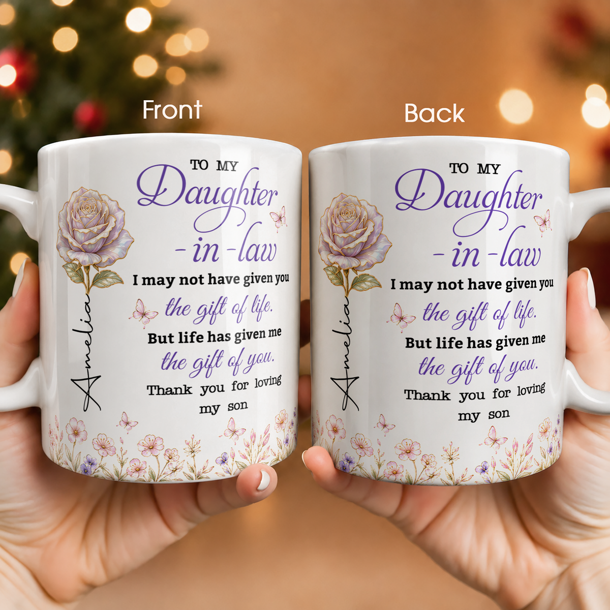 Tasse en céramique personnalisée avec fleur de naissance pour ma belle-fille, cadeau avec prénom personnalisé pour belle-fille