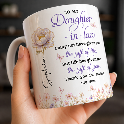 Tasse en céramique personnalisée avec fleur de naissance pour ma belle-fille, cadeau avec prénom personnalisé pour belle-fille