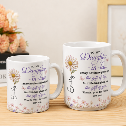 Tasse en céramique personnalisée avec fleur de naissance pour ma belle-fille, cadeau avec prénom personnalisé pour belle-fille