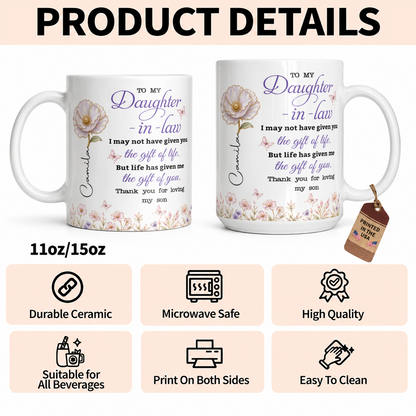 Tasse en céramique personnalisée avec fleur de naissance pour ma belle-fille, cadeau avec prénom personnalisé pour belle-fille