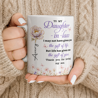 Tasse en céramique personnalisée avec fleur de naissance pour ma belle-fille, cadeau avec prénom personnalisé pour belle-fille