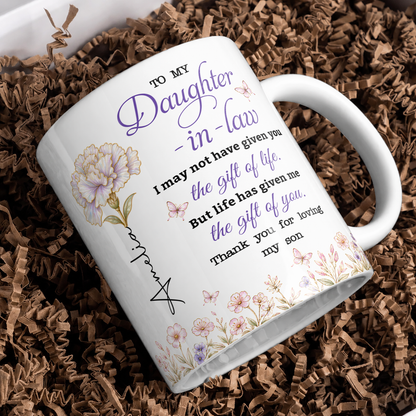 Tasse en céramique personnalisée avec fleur de naissance pour ma belle-fille, cadeau avec prénom personnalisé pour belle-fille