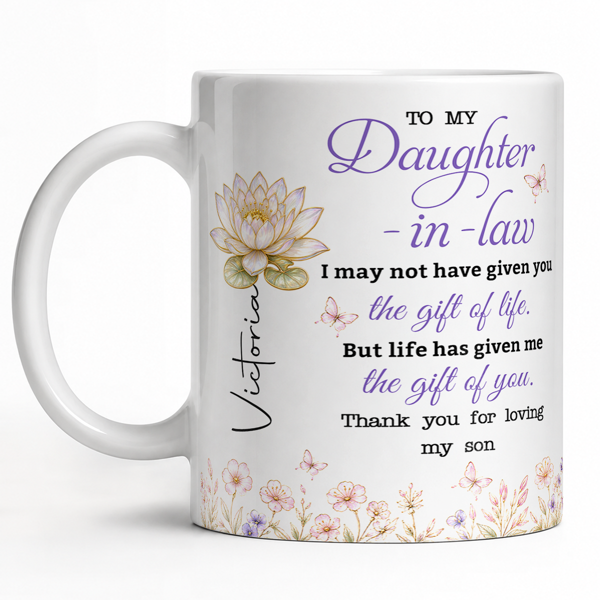 Tasse en céramique personnalisée avec fleur de naissance pour ma belle-fille, cadeau avec prénom personnalisé pour belle-fille