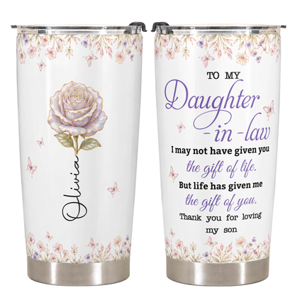 Gobelet de 20 oz personnalisé avec fleur de naissance pour ma belle-fille, cadeau avec nom personnalisé pour belle-fille