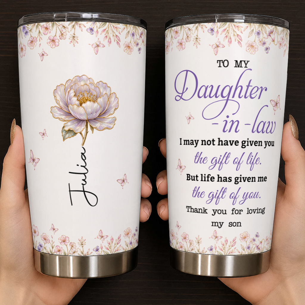Gobelet de 20 oz personnalisé avec fleur de naissance pour ma belle-fille, cadeau avec nom personnalisé pour belle-fille