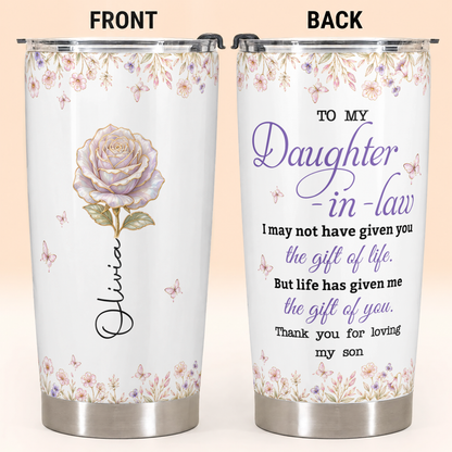 Gobelet de 20 oz personnalisé avec fleur de naissance pour ma belle-fille, cadeau avec nom personnalisé pour belle-fille