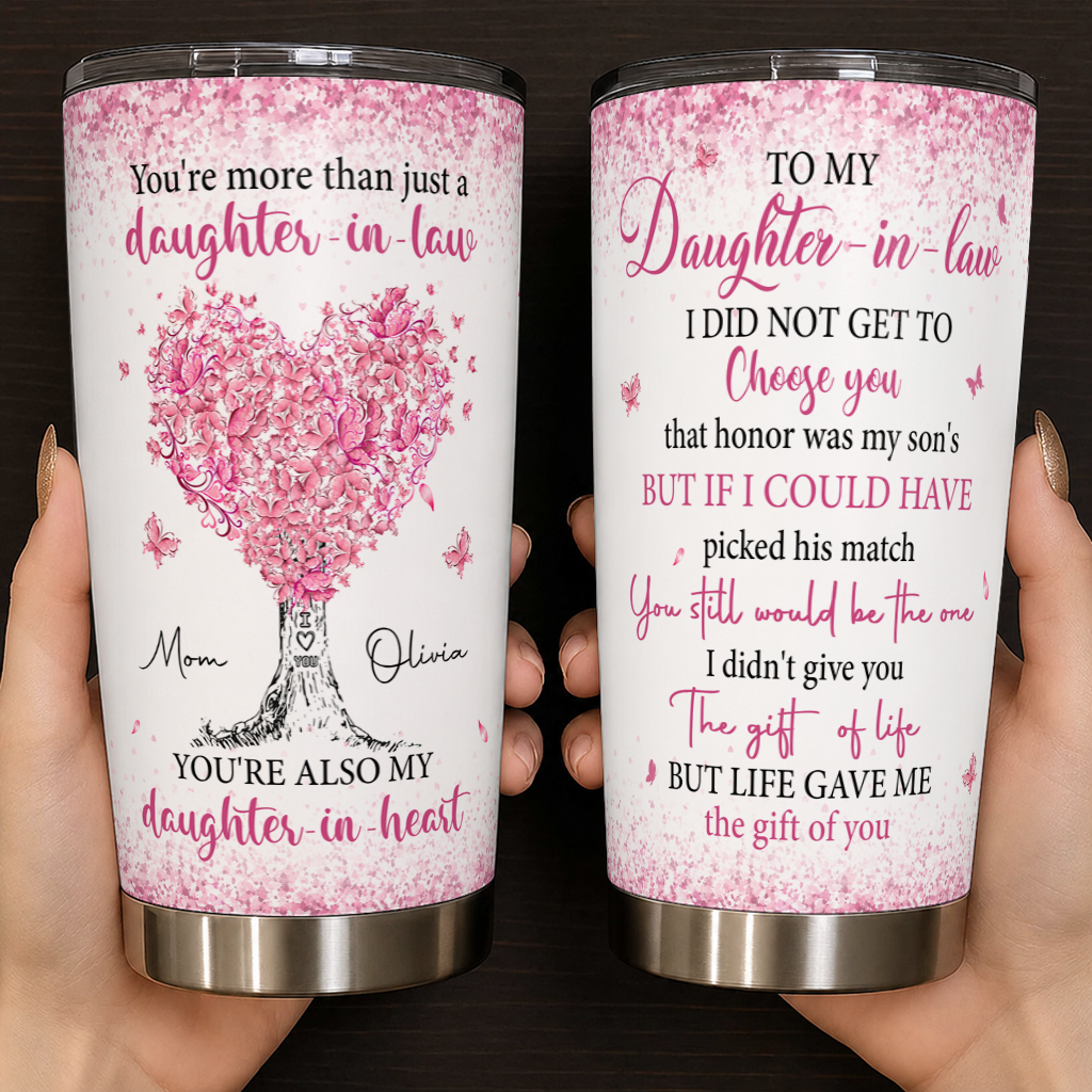 Personalized To My Daughter-In-Law 20oz Premium Stainless Steel Tumbler – Pink Heart Tree Custom Names Gift For Daughter-in-law