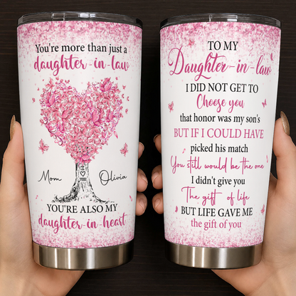Personalized To My Daughter-In-Law 20oz Premium Stainless Steel Tumbler – Pink Heart Tree Custom Names Gift For Daughter-in-law