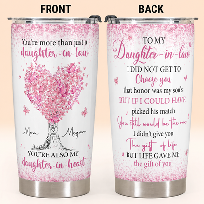 Personalized To My Daughter-In-Law 20oz Premium Stainless Steel Tumbler – Pink Heart Tree Custom Names Gift For Daughter-in-law