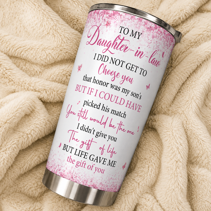 Personalized To My Daughter-In-Law 20oz Premium Stainless Steel Tumbler – Pink Heart Tree Custom Names Gift For Daughter-in-law